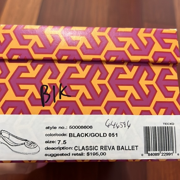 Tory Burch Reva Ballet - black/ gold size 7.5 - Picture 2 of 4
